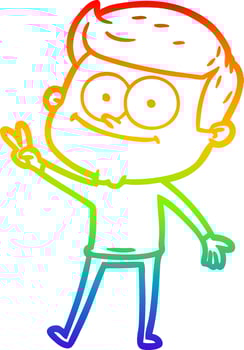 rainbow gradient line drawing cartoon happy man vector