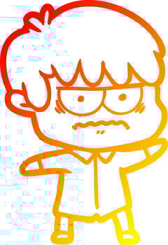 warm gradient line drawing annoyed cartoon boy vector