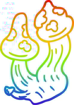 rainbow gradient line drawing cartoon deadly mushrooms vector