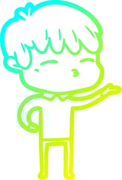 cold gradient line drawing cartoon curious boy vector