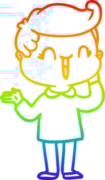 rainbow gradient line drawing cartoon laughing boy vector