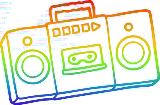 rainbow gradient line drawing cartoon retro cassette tape player vector
