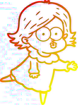 warm gradient line drawing cartoon girl pouting vector