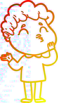 warm gradient line drawing cartoon man pouting vector