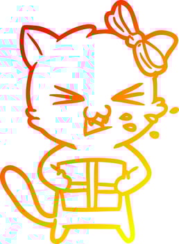 warm gradient line drawing cartoon cat vector