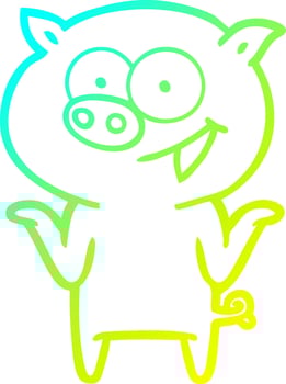 cold gradient line drawing cartoon pig with no worries vector
