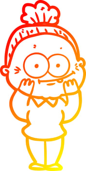 warm gradient line drawing cartoon happy old woman vector