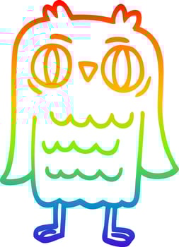 rainbow gradient line drawing cartoon owl vector