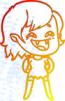 warm gradient line drawing cartoon laughing vampire girl vector
