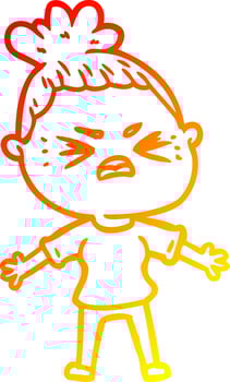 warm gradient line drawing cartoon angry woman vector