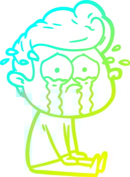 cold gradient line drawing cartoon crying man vector
