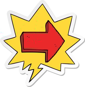 cartoon pointing arrow and speech bubble sticker vector