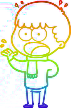 rainbow gradient line drawing cartoon shocked man vector