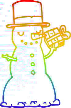 rainbow gradient line drawing cartoon christmas snowman vector