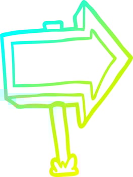 cold gradient line drawing cartoon pointing arrow sign vector