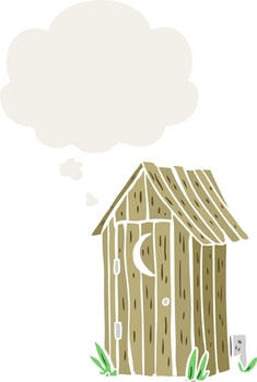 cartoon outdoor toilet and thought bubble in retro style vector