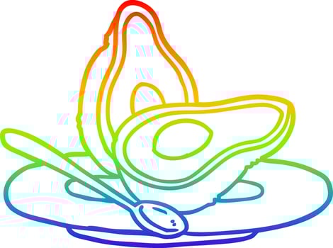 rainbow gradient line drawing halved avocado vector
