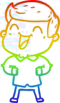 rainbow gradient line drawing cartoon man laughing vector