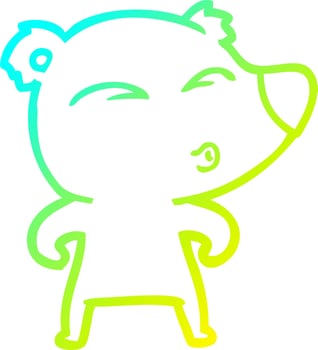 cold gradient line drawing cartoon whistling bear vector