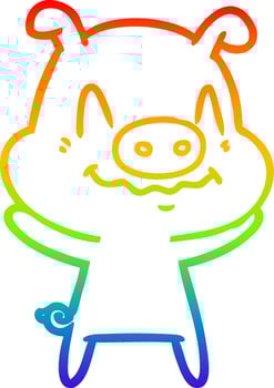 rainbow gradient line drawing nervous cartoon pig vector