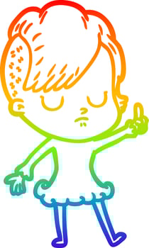 rainbow gradient line drawing cartoon woman vector