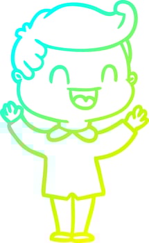 cold gradient line drawing cartoon happy man vector