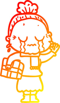 warm gradient line drawing cartoon crying old lady vector