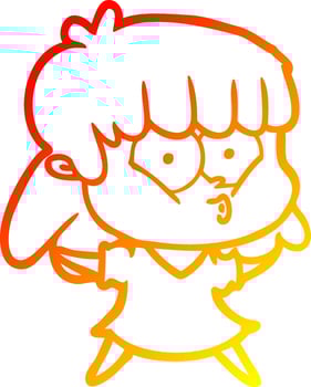 warm gradient line drawing cartoon whistling girl vector