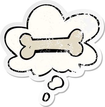 cartoon bone and thought bubble as a distressed worn sticker vector