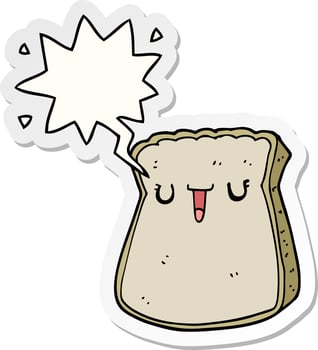 cartoon slice of bread and speech bubble sticker vector