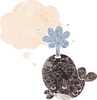 cartoon spouting whale and thought bubble in retro textured style vector