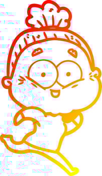 warm gradient line drawing cartoon happy old woman vector