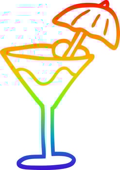 rainbow gradient line drawing cartoon cocktail vector