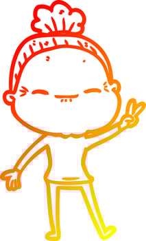 warm gradient line drawing cartoon peaceful old woman vector