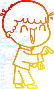 warm gradient line drawing laughing cartoon man pointing finger vector