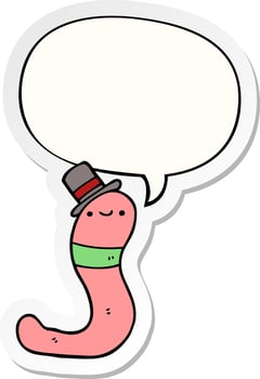 cute cartoon worm and speech bubble sticker vector