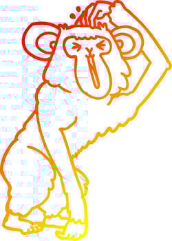 warm gradient line drawing cartoon chimp scratching head vector