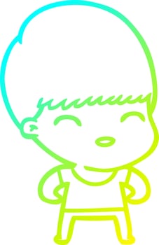 cold gradient line drawing happy cartoon boy vector