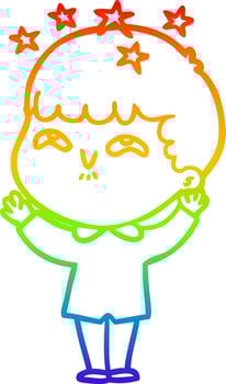 rainbow gradient line drawing cartoon amazed boy vector
