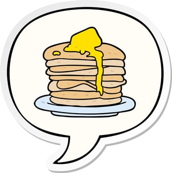cartoon stack of pancakes and speech bubble sticker vector