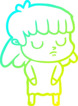 cold gradient line drawing cartoon indifferent woman vector