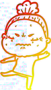 warm gradient line drawing cartoon annoyed old lady vector