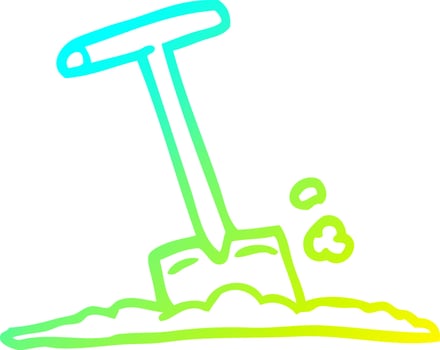 cold gradient line drawing cartoon shovel in dirt vector