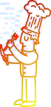 warm gradient line drawing cartoon talented chef vector