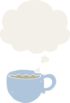 cartoon coffee cup and thought bubble in retro style vector