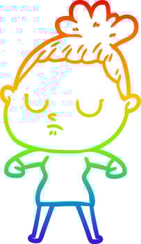 rainbow gradient line drawing cartoon calm woman vector