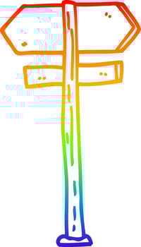 rainbow gradient line drawing cartoon direction sign vector