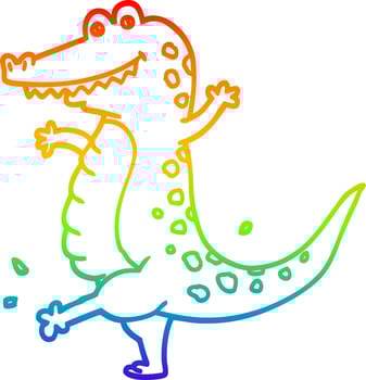 rainbow gradient line drawing cartoon dancing crocodile vector