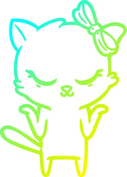 cold gradient line drawing cute cartoon cat with bow vector