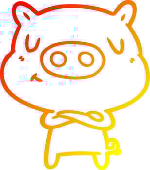 warm gradient line drawing cartoon content pig vector